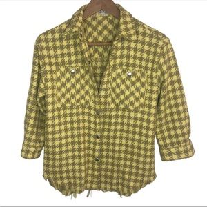 Authentic Zara Size 10 Tweed Houndstooth Short Shacket Shirt 3/4 Sleeve Woven